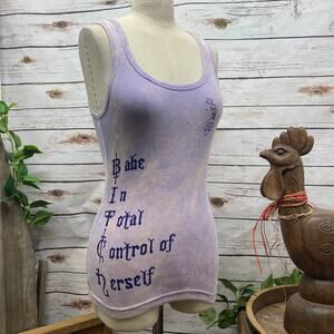 RTB Real Tough B itch Purple Tank Top Medium Embellished Graphic Ribbed Cotton
